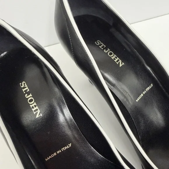 St. John Leather Pumps Shoes Black & White Classic & Elegant 1 Sleeper Bag 8 B - Picture 8 of 9